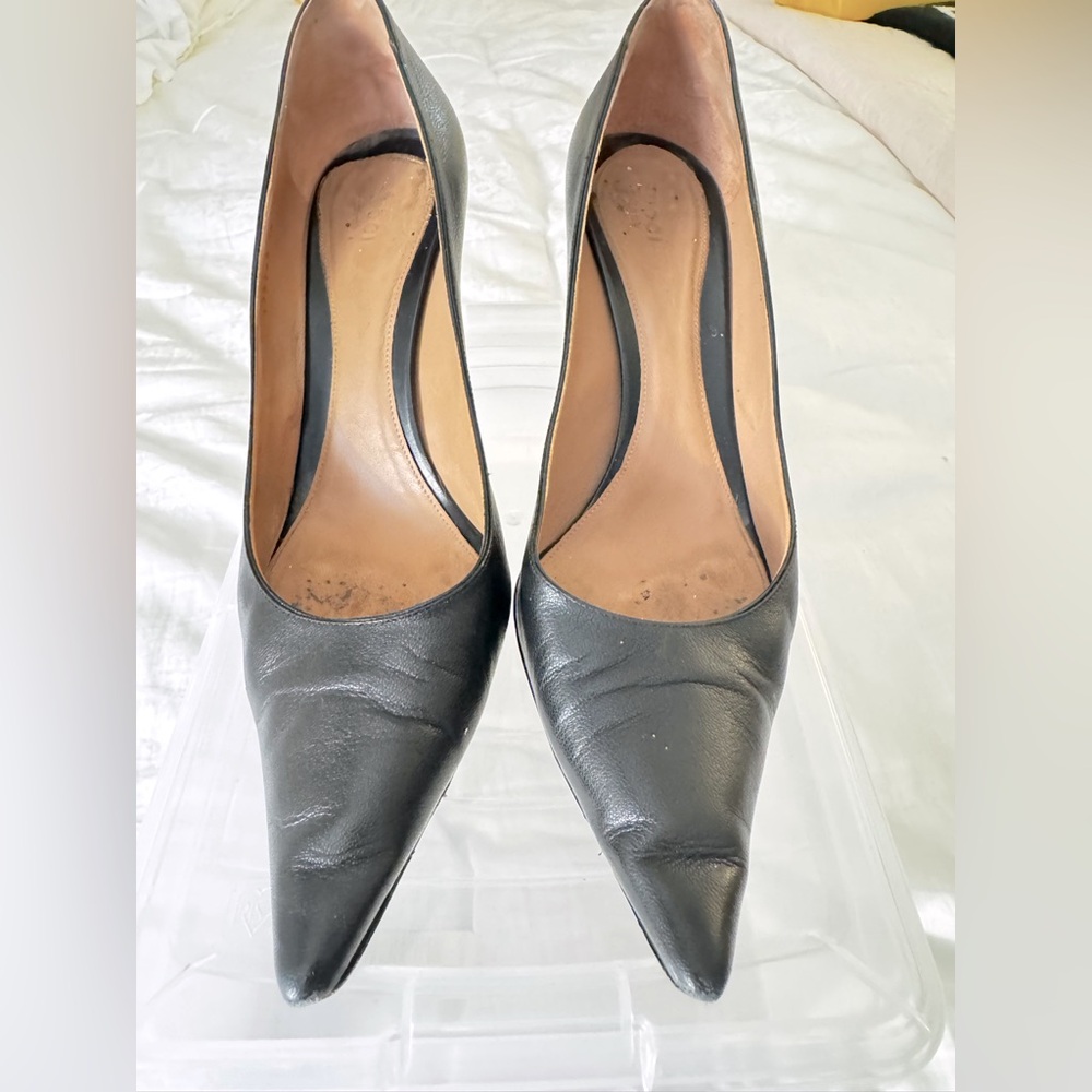 Vintage Gucci black leather 4”  pink gold bamboo heel